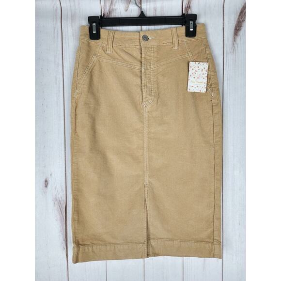 Free People Women's Rosemary Stretch Corduroy Midi Pencil Skirt Praline 25 NWT - Picture 1 of 5